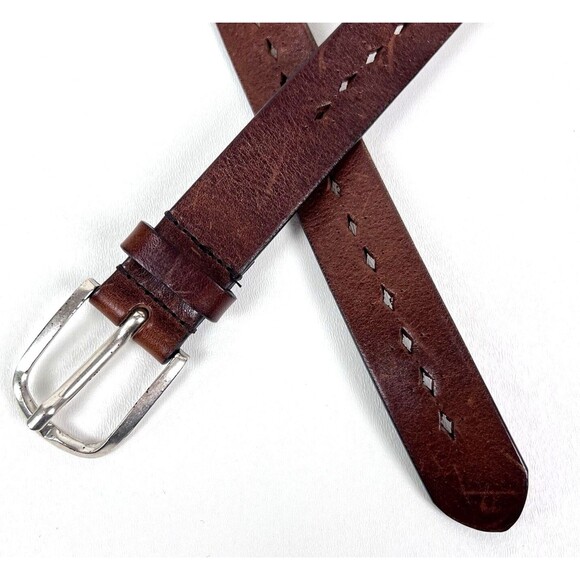 Fabio Corti Brown Leather Belt Diamond Cut-Outs Made in Italy Size Medium 38" - Picture 5 of 10